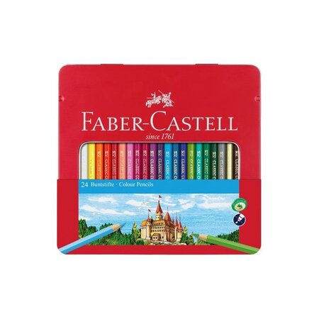 Boîte métal de 24 crayons de couleur castle hexagonaux avec fenêtre x 6 faber-castell