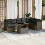 vidaXL Salon de jardin 9 Pièces avec coussins gris résine tressée