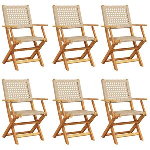 vidaXL Chaises de jardin pliantes lot de 6 beige rotin et bois massif