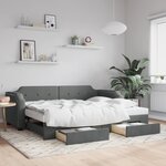 vidaXL Lit de jour avec gigogne et tiroirs gris foncé 80x200 cm tissu