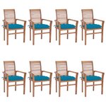 vidaXL Chaises à dîner 8 Pièces avec coussins bleu clair Bois de teck