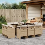 vidaXL Ensemble à manger de jardin et coussins 11 Pièces beige poly rotin