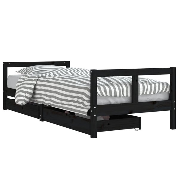 vidaXL Cadre de lit enfant tiroirs noir 80x200 cm bois de pin massif
