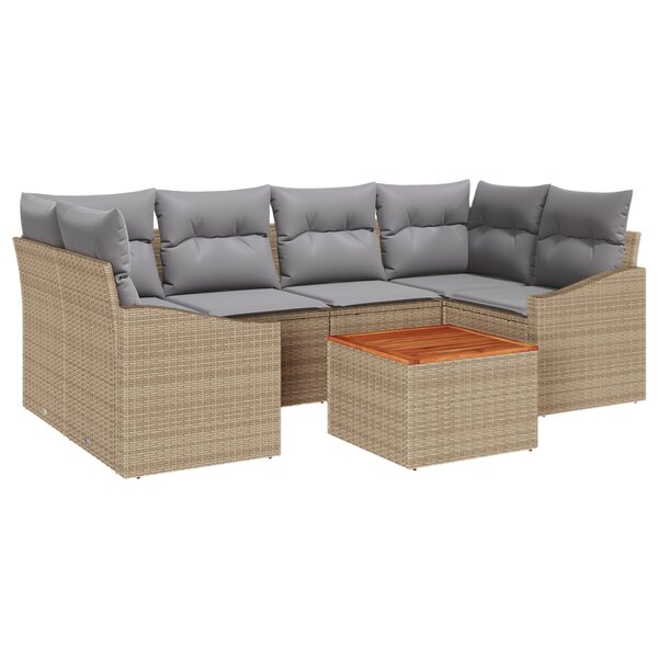 vidaXL Ensemble de Canapé de Jardin en 7 pièces avec Coussins Beige en Rattan Poly Acacia