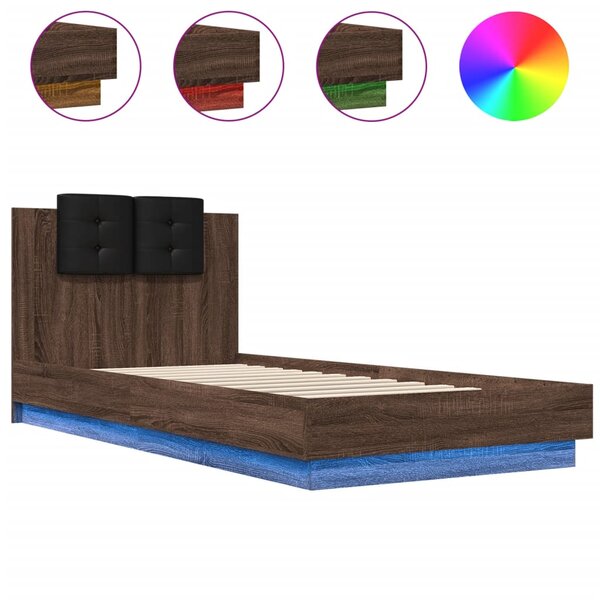 vidaXL Cadre de lit tête de lit et lumières LED chêne marron 90x200 cm