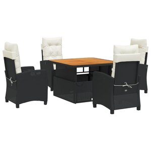 vidaXL Ensemble à manger de jardin coussins 5Pièces Noir Résine tressée