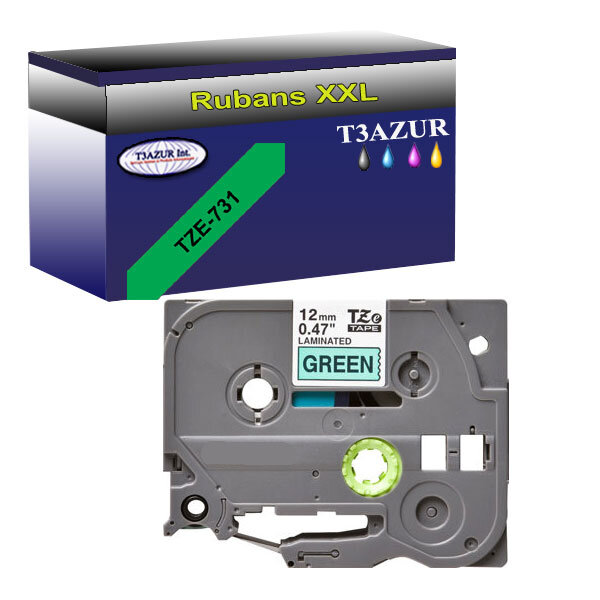 Ruban pour étiquettes laminées générique Brother Tze-731 - Texte noir sur fond vert