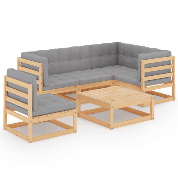vidaXL Salon de jardin 6 Pièces avec coussins Bois de pin massif
