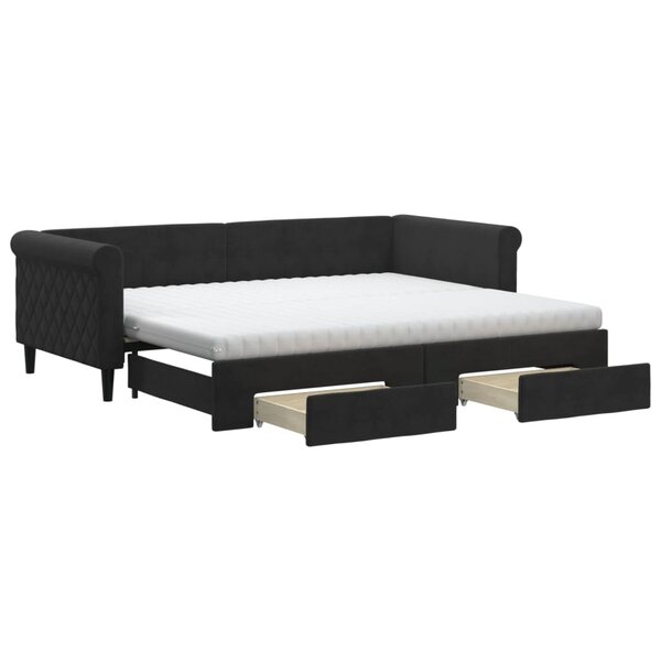 vidaXL Lit de jour avec gigogne et tiroirs noir 90x200 cm velours
