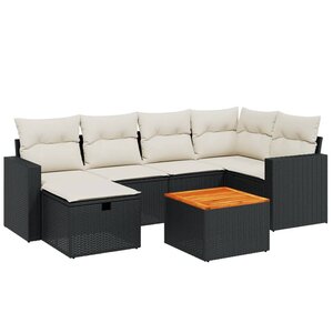 vidaXL Salon de jardin 7 Pièces avec coussins noir résine tressée