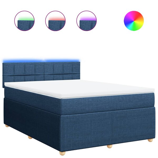 vidaXL Sommier à lattes de lit avec matelas Bleu 140x200 cm Tissu