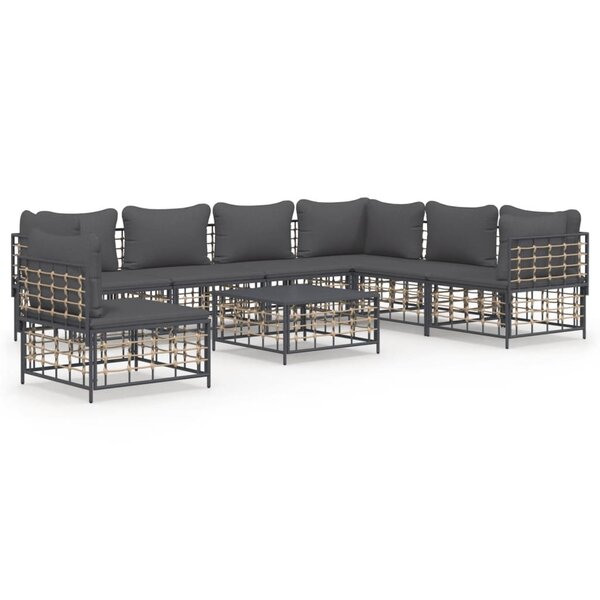 vidaXL Salon de jardin 8 Pièces avec coussins anthracite résine tressée