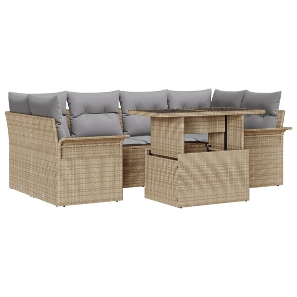 Ensemble de canapé de jardin vidaXL de 7 pièces avec coussins en beige  Poly Rattan