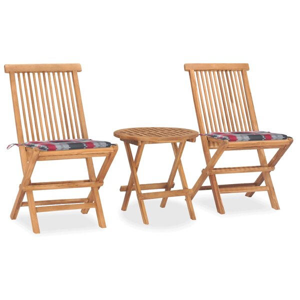 vidaXL Mobilier à dîner d'extérieur pliable avec coussin 3 Pièces Teck