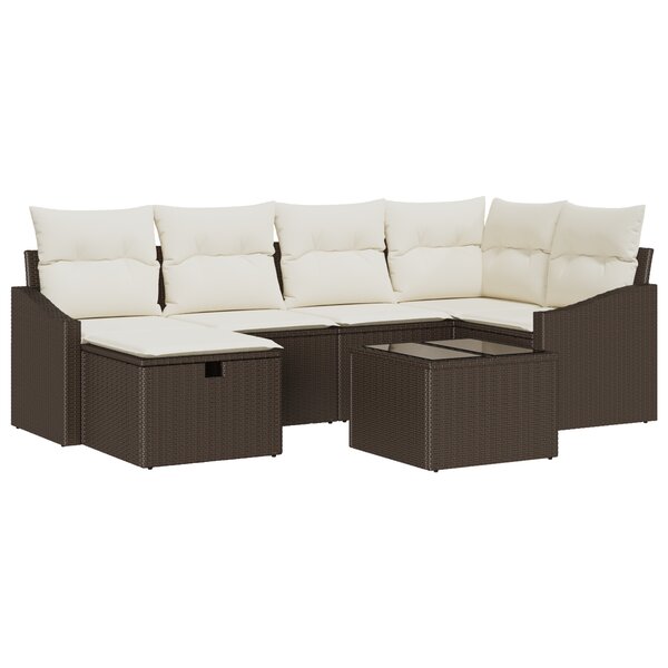 vidaXL Ensemble de Canapé de Jardin 7 Pièces avec Coussins Marron Rattan Synthétique