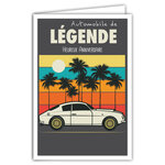 Carte Heureux Anniversaire avec Enveloppe - Mini Posters Format 17x11 5cm - Automobile de Légende Voiture de Course Sport Palmiers Soleil Rétro Vintage - Fabriquée en France