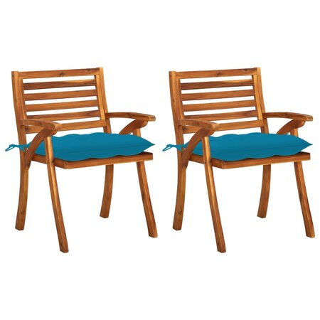 vidaXL Chaises à dîner de jardin avec coussins 2 Pièces Acacia massif