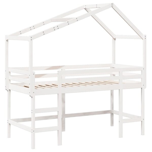 vidaXL Lit superposé et échelle et toit blanc 80x200cm bois pin massif