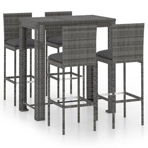 vidaXL Ensemble de bar d'extérieur 5 Pièces coussins Résine tressée Gris