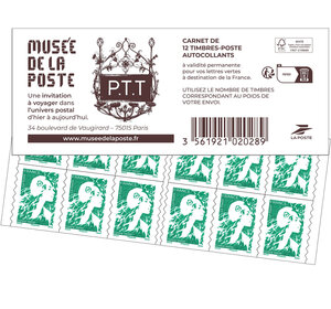 Carnet 12 timbres Marianne de l'avenir - Lettre Verte - Couverture Musée de La Poste