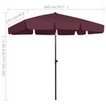 vidaXL Parasol de plage rouge bordeaux 200x125 cm