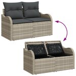 Ensemble de canapé de jardin 7 pièces avec coussins gris clair en poly rattan