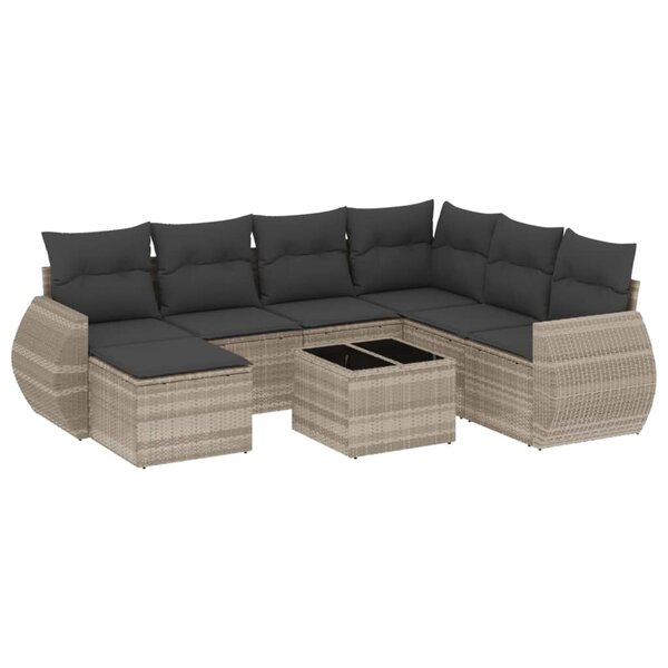 vidaXL Salon de jardin 8 Pièces avec coussins gris clair résine tressée