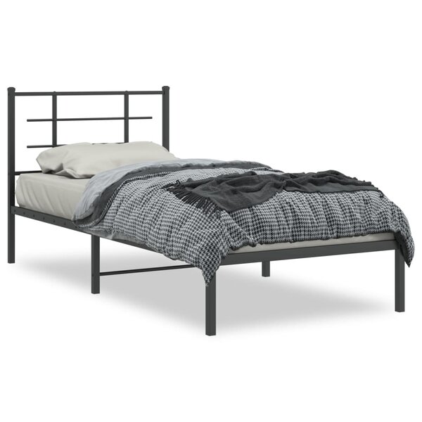 vidaXL Cadre de lit métal avec tête de lit noir 90x190 cm