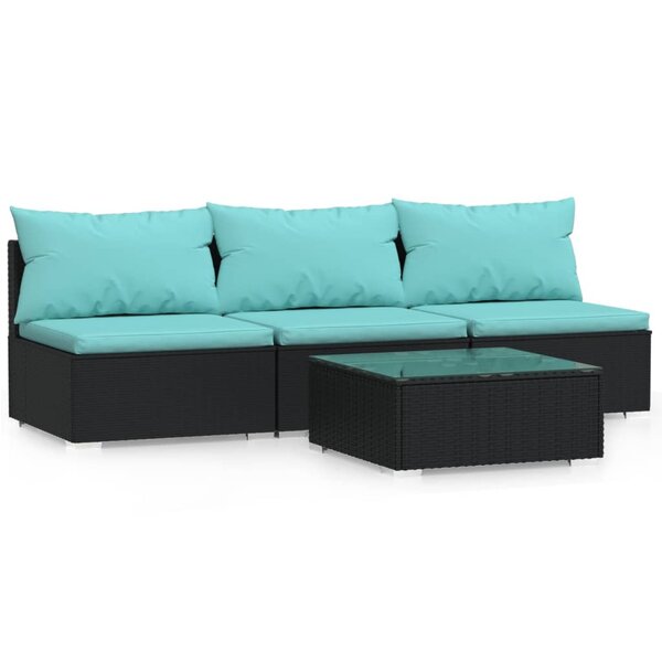 vidaXL Salon de jardin 4 Pièces avec coussins Noir Résine tressée