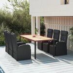 vidaXL Ensemble à manger de jardin 7 Pièces Noir Poly rotin et acacia