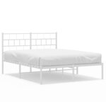vidaXL Cadre de lit métal avec tête de lit blanc 135x190 cm