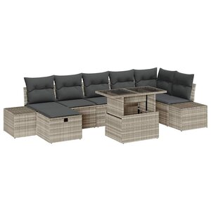vidaXL Ensemble de canapé de jardin 8 Pièces Gris clair polyrotin