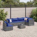 vidaXL Salon de jardin 7 Pièces avec coussins Gris Résine tressée