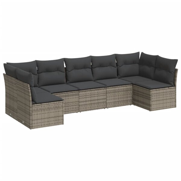 vidaXL Salon de jardin avec coussins 7 Pièces gris résine tressée