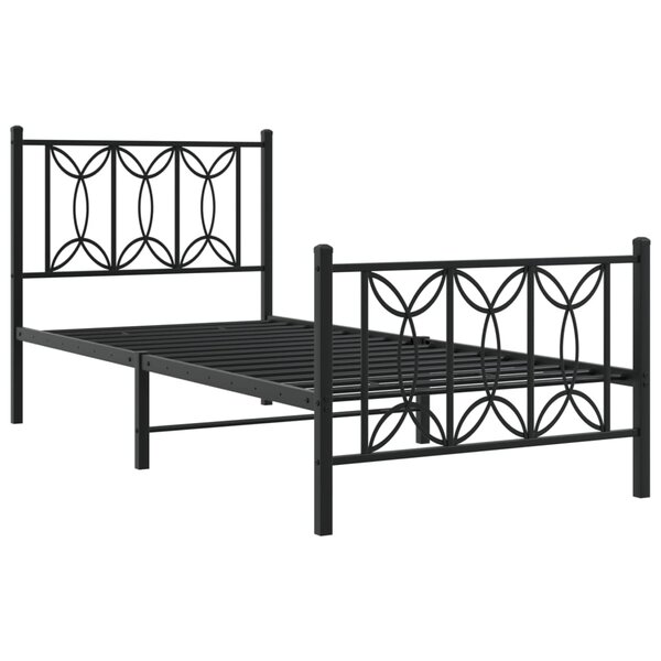 vidaXL Cadre de lit métal avec tête de lit/pied de lit noir 75x190 cm