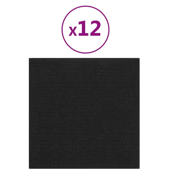 vidaXL Panneaux muraux 12 Pièces Noir 30x30 cm Tissu 1 08 m²