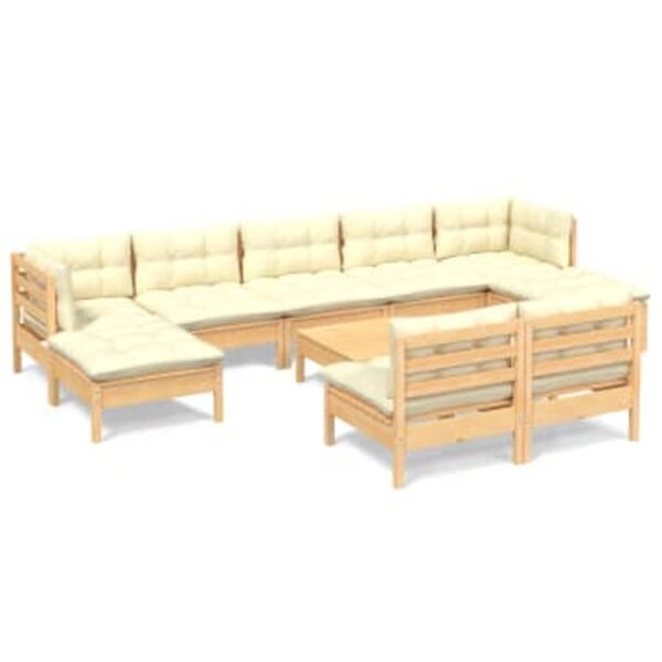 vidaXL Salon de jardin 10 Pièces avec coussins crème Bois de pin