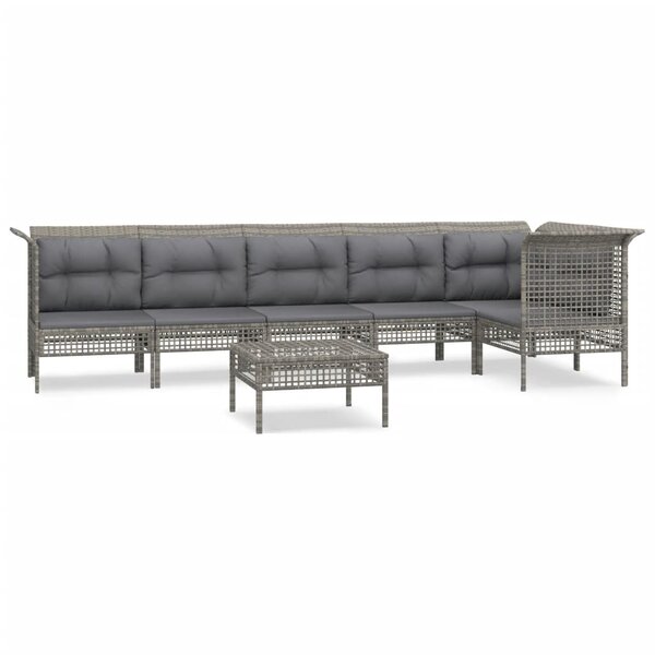 vidaXL Salon de jardin 7 Pièces avec coussins Gris Résine tressée