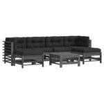 vidaXL Salon de jardin 7 Pièces avec coussins gris bois massif