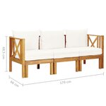 vidaXL Banc de jardin 3 places et coussins 179 cm Bois d'acacia massif