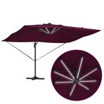 vidaXL Parasol déporté Roma de avec LED Rouge Bordeaux 352x251x265 cm Aluminium