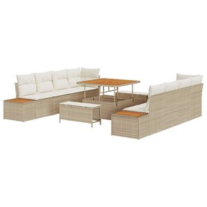 vidaXL Ensemble de canapé de jardin 11 Pièces Beige polyrotin