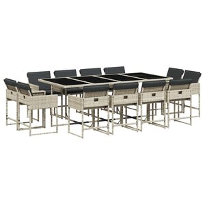 vidaXL Ensemble à manger de jardin et coussins 13 Pièces gris clair rotin