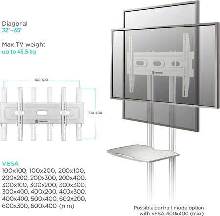 Onkron ts1351 wht support tv sur piedà roulettes pour des téléviseurs de 32  à 65 pouces blanc - La Poste