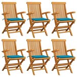 vidaXL Chaises de jardin avec coussins bleu lot de 6 Bois teck massif