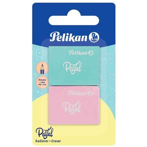 Gomme en plastique pastel carte blister de 2 pelikan