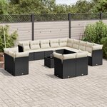vidaXL Salon de jardin avec coussins 14 Pièces noir résine tressée