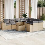 vidaXL Salon de jardin avec coussins 10 Pièces beige résine tressée