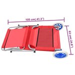 vidaXL Chaise longue pliable avec auvent et roues Acier Rouge