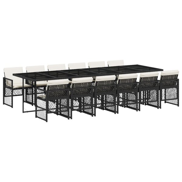 vidaXL Ensemble à manger de jardin 13 Pièces coussins noir résine tressée